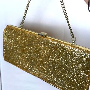 Vintage 50s 60s Gold Glitter Clutch w Chain Handle